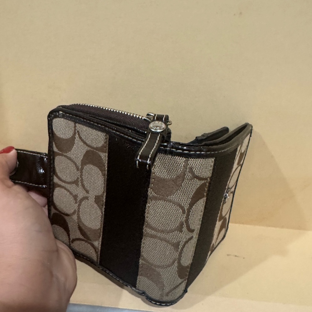 Coach Signature Brown Compact Wallet - Picture 3 of 8